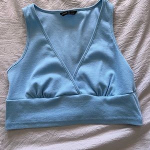 Light blue v neck crop tank top